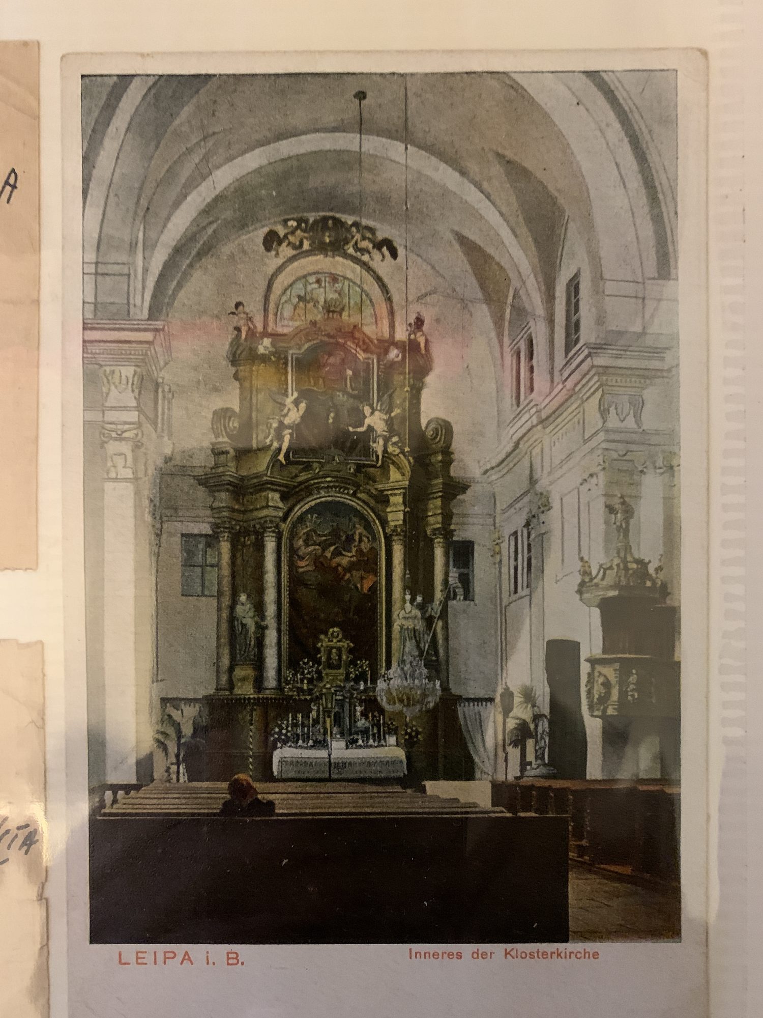 Ansichtkaart van de kloosterkerk in Böhmisch-Leipa die Gerardus bewaarde.