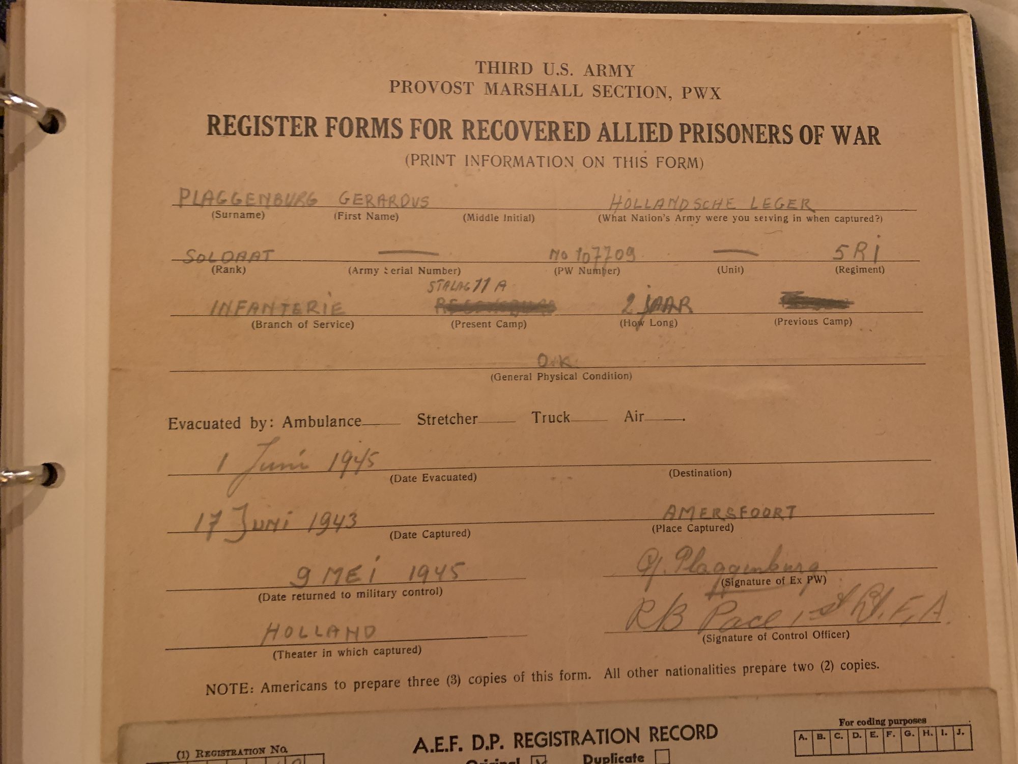 Registratie door het Derde Amerikaanse Leger, 1 juni 1945.
